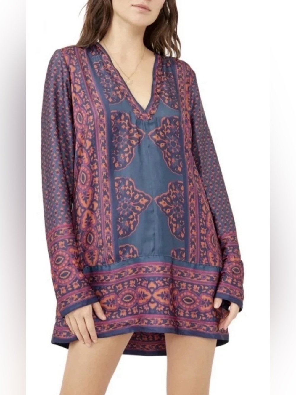 Free People Meadow Mod Mini Dress Size M Moody Combo Boho Paisley Tunic $148
